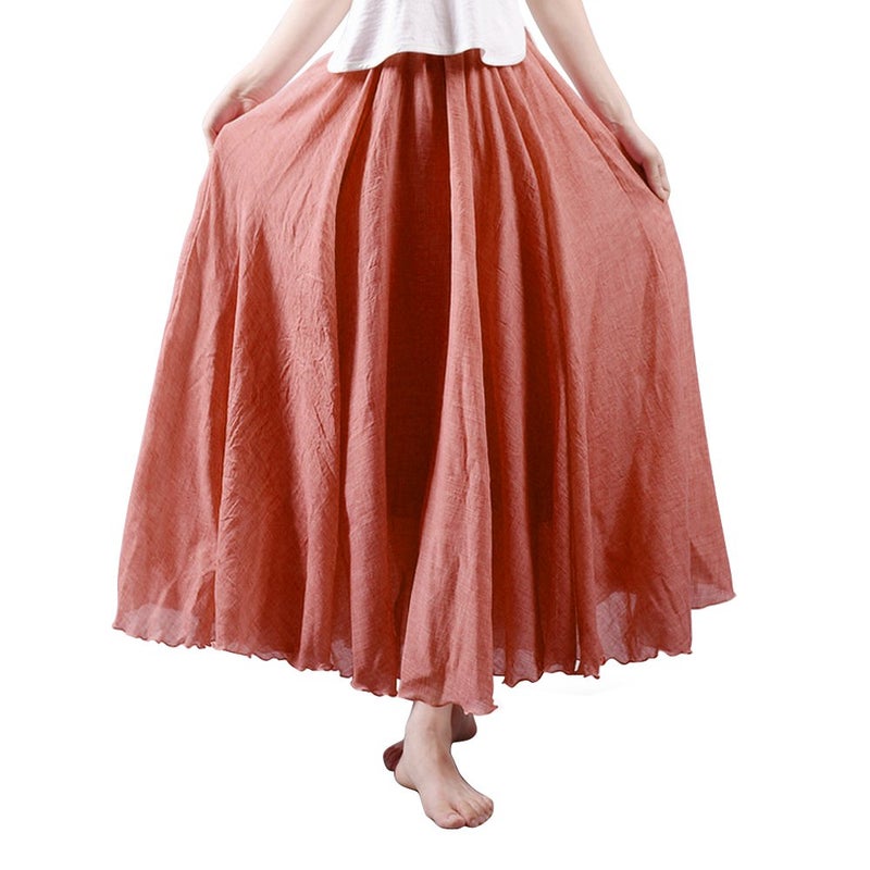 OCHENTA Women's Casual Cotton Long Maxi Skirt Flowy Boho for Summer Beach Goth Fairy Renaissance Weekend Skirts Rust Red 85CM - Image 1
